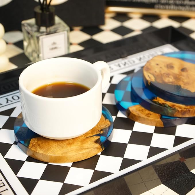 Drink Coaster Set, Wooden Bar Coasters, Resin Coaster for Coffee Table, Tabletop Decorative Artwork, Unique, Handmade & Aesthetically Pleasing for Home, Office, Bar Decor,Coasters Set of 4