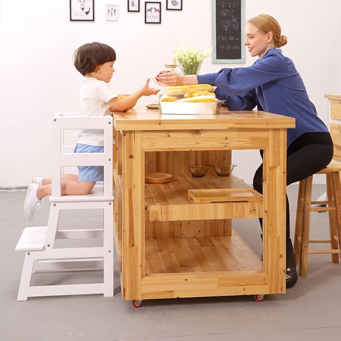 Kitchen Step Stool with Safety Rail and Anti-Slip Mats, Kids Step Stool Toddler Kitchen Stool for Children 18 Months and up