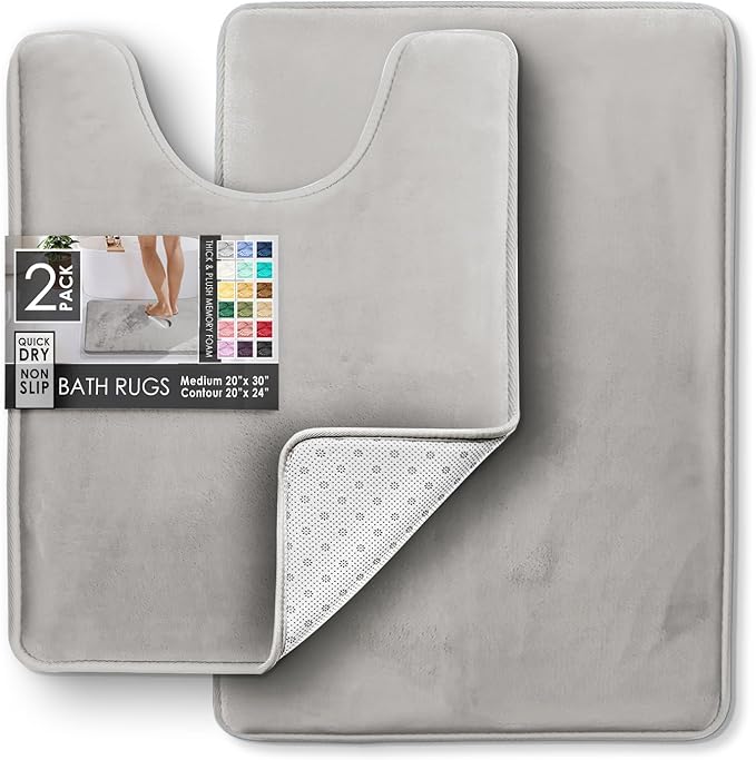 Clara Clark Bathroom Rugs, Velvet Memory Foam Bath Mat, Non-Slip Bath Rugs, Machine Wash, Dries Quickly, Ultra Soft Plush Bath Mats for Bathroom,