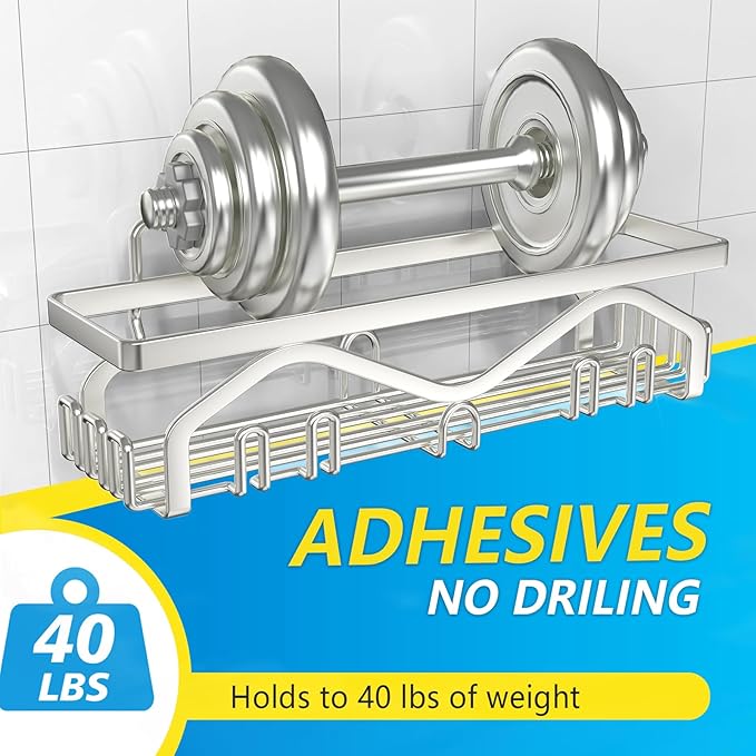 Coraje Shower Caddy, Shower Shelves [5-Pack], Adhesive Shower Organizer No Drilling, Large Capacity, Rustproof Stainless Steel Bathroom Shower Organizer, Shower Shelf for Inside Shower (Silver)