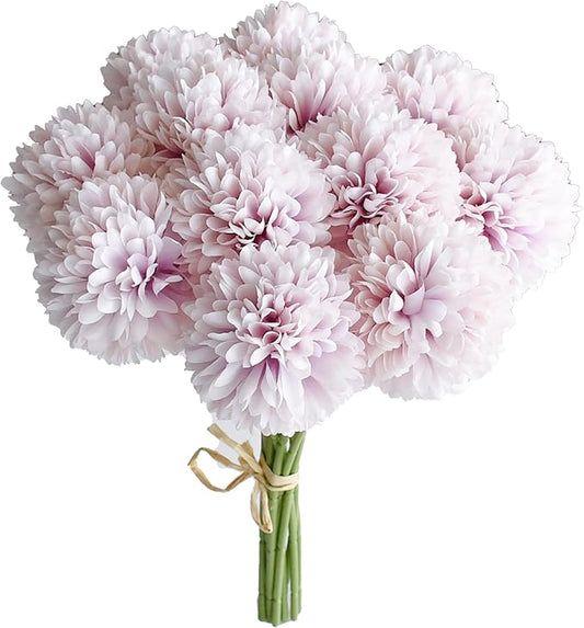 Mandy's Light Purple Artificial Ball Chrysanthemum 12 Stems Faux Flowers with Bendable Stems for DIY Wedding Centerpiece Fall Decor Home Arrangements
