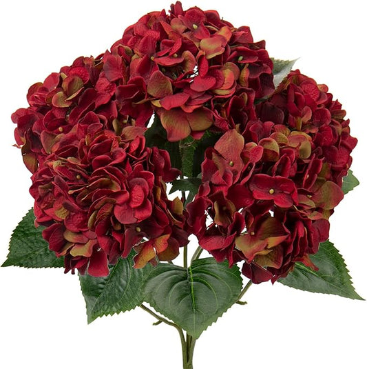 Red Hydrangea Artificial Flowers Large Artificial Hydrangeas Silk Red Fall Flowers for Home Decor Indoor Wedding Flowers Bouquets Faux Flowers Kitchen Centerpiece Table Decorations