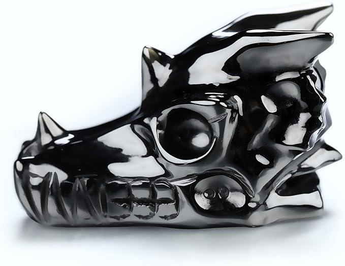 Skullis 2.0" Black Obsidian Hand Carved Crystal Dragon Skull Sculpture, Crystal Healing.1511