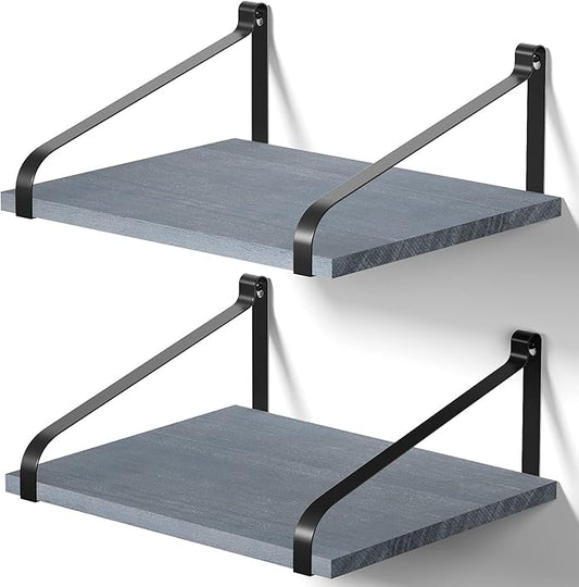 Love-KANKEI Floating Shelves Wall Mount Rustic Wood Wall Shelves with Large Storage L16.5 x W12 inch for Kitchen Living Room Bathroom Bedroom Set of 2 Weathered Grey