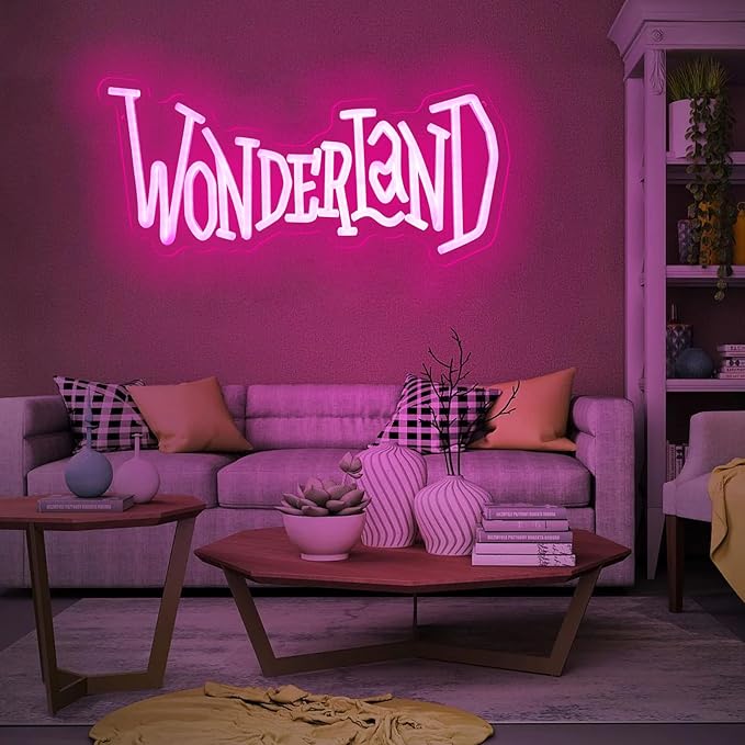 Wonderland Neon Signs Alice In Wonderland Neon Light for Wall Art Decor, Dimmable Pink LED Neon Lights for Bedroom Theme Hotel Bar Decorations Halloween Christmas Kids Gifts 7 * 16 IN
