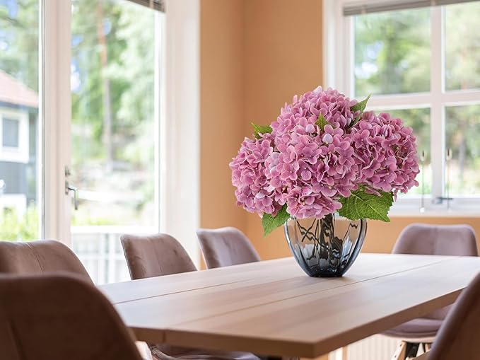 4Pcs 20" Real Touch Hydrangea Artificial Flowers Dark Pink Lifelike Fake Latex Hydrangeas for Baby Shower Party Wedding Flower Arrangement Indoor Home Office Xmas Table Decoration