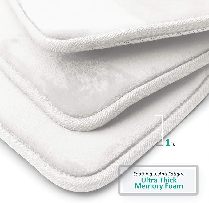 Clara Clark 2 Piece Bathroom Rugs Bath Mat Set, Velvet Memory Foam Bath Mats for Bathroom - Non-Slip, PVC Backing Bath Rugs, Washable - Dries Quickly, White