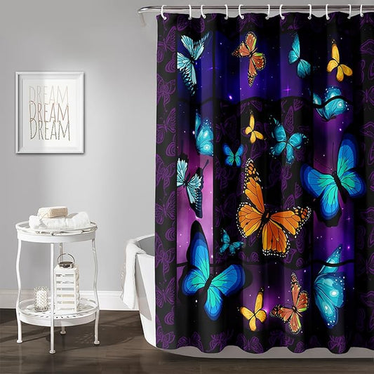 AILONEN Colorful Butterfly Shower Curtain,Animal Shower Curtain 72" W*96" H for Bathroom Decor,Mystic Purple Galaxy Butterfly Modern Shower Curtain Waterproof Bath Curtain with Grommets and 12 Hooks