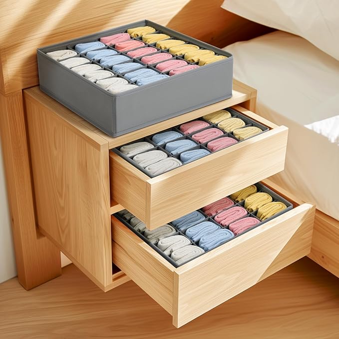 Joyoldelf Sock Organizer Drawer Organizer - Underwear Organizer, 24 Cell Collapsible Closet Organizers and Storage Sock Holders Organizers for Storing Socks, Ties, Belts 6 Pack