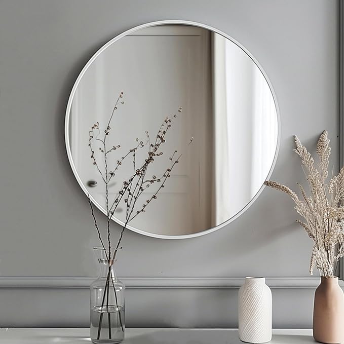 White Circle Mirror, Round Mirror 20 inch, White Round Mirrors Matte Metal Frame, Circle Mirrors for Bathroom, Bedroom, Living Room, Hallway.