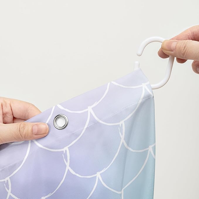 AILONEN Cute Dolphin Shower Curtain,Color Mermaid Scale Print Shower Curtain with 12 Plastic Hooks,Kawaii Ocean Dolphin Print Bath Curtain Decorative Waterproof 72" W*78" H