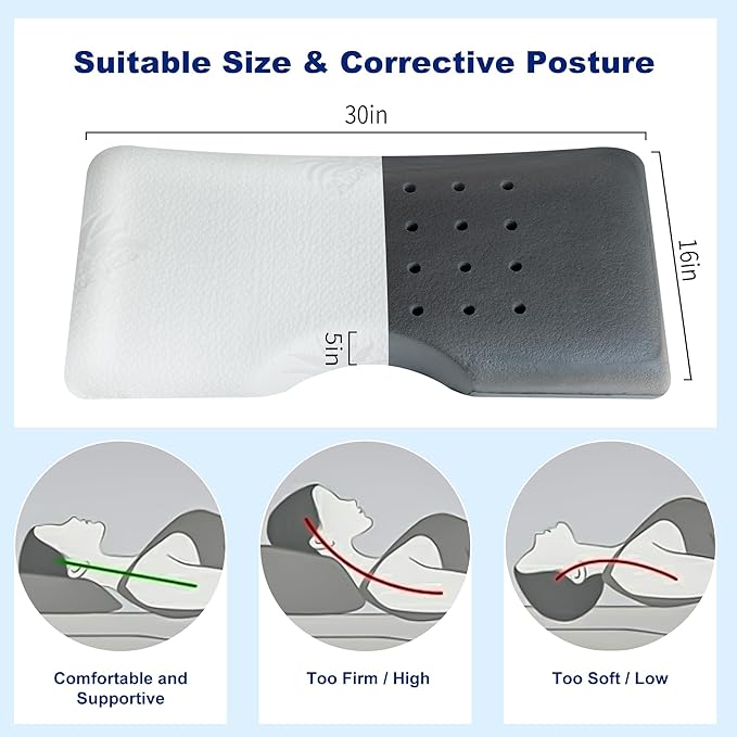 Cervical Neck Pillow, Side Sleeper Pillow for Sleeping, Aloe Vera Infused Memory Foam Pillow for Neck Pain Relief, Ergonomic Neck Support Pillow for Side Back Stomach Sleepers, 30x16 Inches