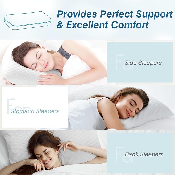 Sweetcrispy Memory Foam Pillows, Bed Pillows Standard Size Set of 3, Soft and Comfortable Pillow for Sleeping, Cooling Hotel Pillow for Side Sleeper, Removable, Machine Washable Cover