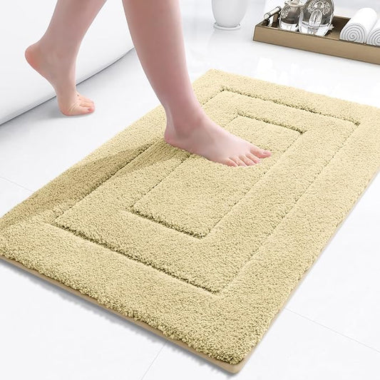 Buganda Bathroom Rugs, 24" x 16", Soft and Absorbent Microfiber Bath Rugs, Non-Slip Shaggy Shower Carpet, Machine Wash Dry Bath Mats for Bathroom Floor, Tub and Shower, Beige