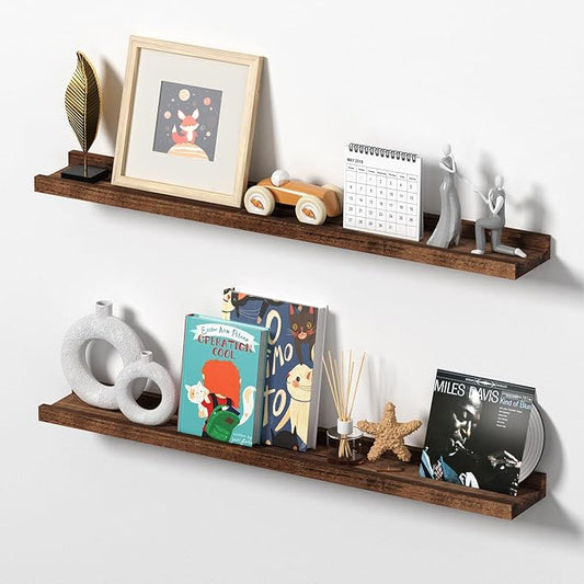 Floating Shelves for Wall 36 Inch Long, Rustic Wood Wall Shelves for Bathroom Living Room Bedroom Kitchen Farmhouse Set of 2, Heavy Duty Wall Mounted Bookshelves,Bookshelf (Walnut, 2Pack 36inch)