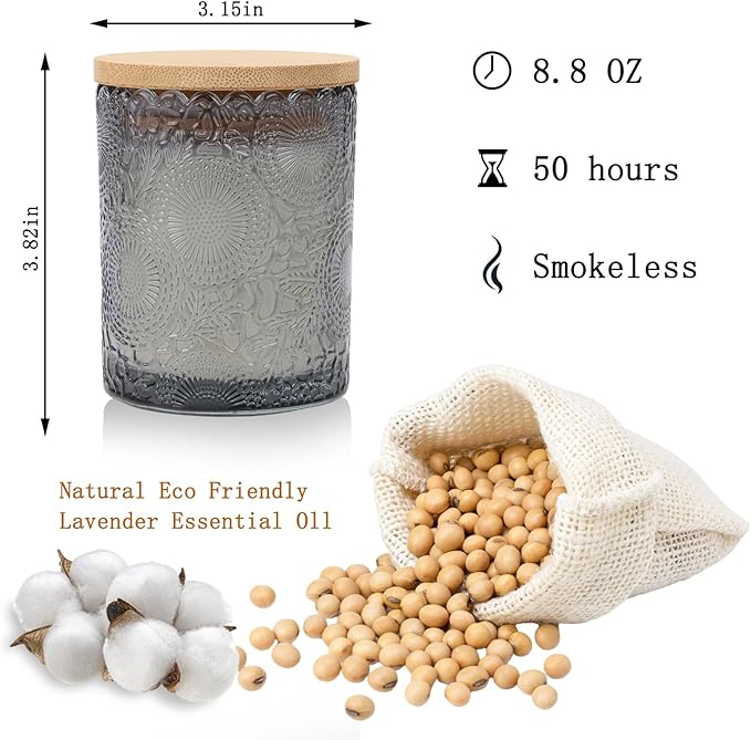 Scented Candles Natural Soy Candle for Home Large Glass Jar Candles 8oz Single Wick Candle Over 50 Hours of Burn Time for Creating Relaxing Ambience & Holiday Gifting（Sandalwood + vanilla）