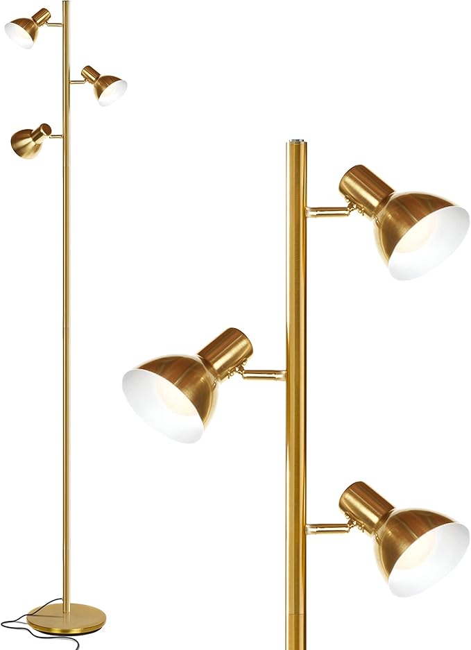 Brightech Ethan Dimmable Floor Lamp for Bedroom Reading & Living Room Decor - Modern LED Tall Tree Lamp for Offices - Brass