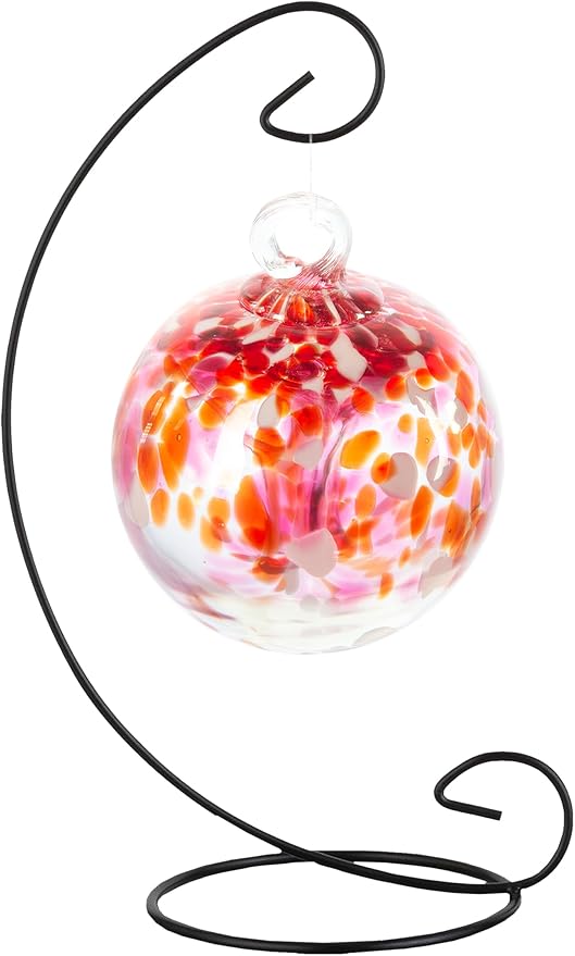 Dale Tiffany AC25006-D4 Rainbow Tree of Life Hand Blown Art Glass Ornament Witch Globe Gazing Ball, Golden Pink, 4" Diameter with Hanging Stand