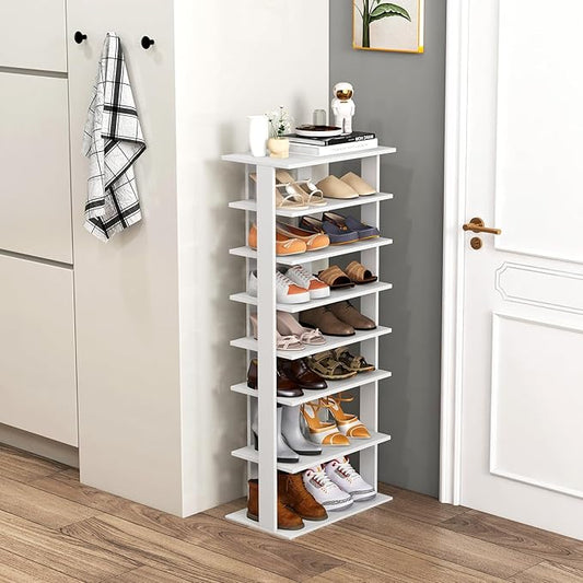 Tangkula 8-Tier Vertical Shoe Rack, Space-Saving Corner Shoe Organizer for 14 Pairs, Narrow Shoe Storage for Entryway, Front Door, or Closet