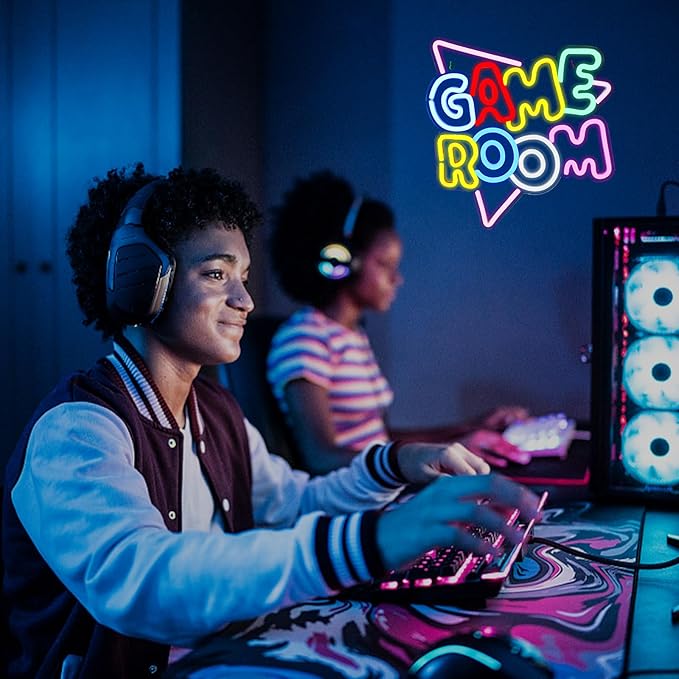 Gamerneon Game Room Large Neon Signs 13.2"x14" Colorful LED,USB Neon Lights for Game Zone Party Decor Bedroom Gaming Wall Lightup Signs Teen Boy Bedroom Home Gamer Party Decorations Gifts