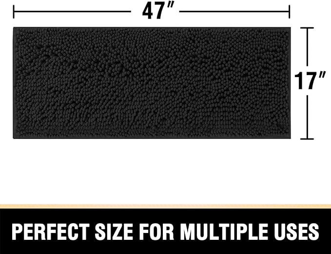 H.VERSAILTEX Bathroom Rugs Bath Mats Non Slip Chenille Bathroom Runner Rug 47x17 Extra Soft and Absorbent Shaggy Rugs Washable Dry Fast Plush Area Carpet Mats for Bath Room, Tub - Black