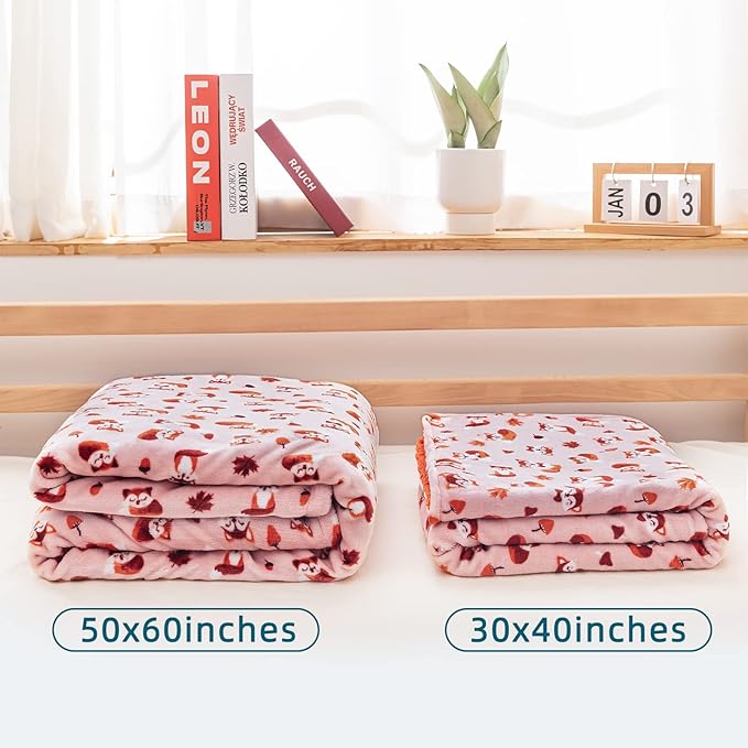 DaysU Plush Flannel Sherpa Baby Blanket for Girls Boys, Portable Reversible Soft Micro Fleece Baby Crib Throw Blanket with Animal Print for Newborn and Nursery, Fox, 30"x40"