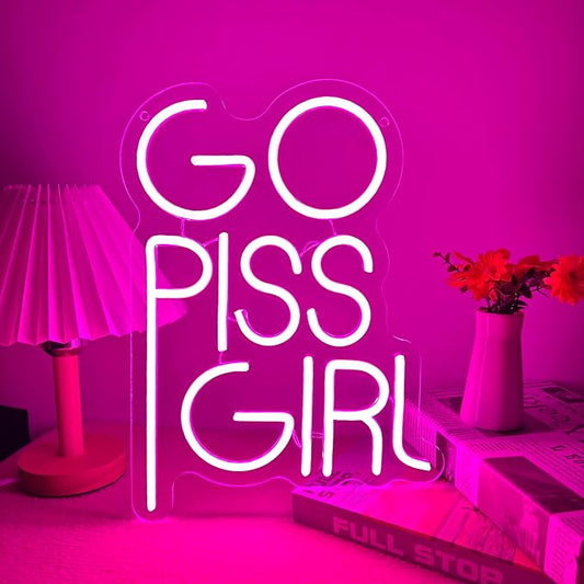 Go Piss Girl Neon Sign Pink Dimmable LED Trendy Neon Light Sign Wall Art Aesthetic Decor Pop Culture Art Funny Sign Bar Bedroom Dormitory Decor Birthday Gift(14.5 * 10.6in)