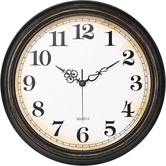 Large Wall Clock 16 Inch Silent Non-Ticking Vintage Wall Clocks Battery Operated for Living Room Kitchen Bedroom (Bronze)