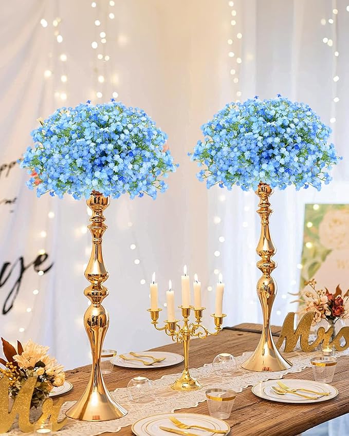 Babys Breath Artificial Flowers, 24Pcs Fake Baby Breath Flowers Artificial Bulk Faux Gypsophila Real Touch Flowers for Outdoors Wedding DIY Bouquet Arrangement Party Home Garden Decor, Blue