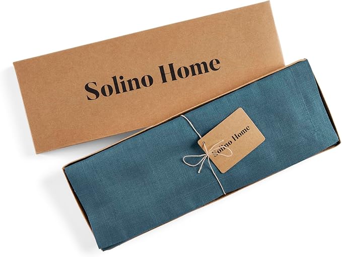 Solino Home Linen Cloth Placemats Set of 4-100% Pure Linen Peacock Blue Placemats 14 x 19 Inch for Summer - Fete
