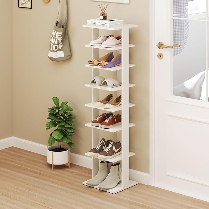 Tangkula 8-Tier Vertical Shoe Rack, Space-Saving Corner Shoe Organizer for 7 Pairs, Narrow Shoe Storage for Entryway, Front Door, or Closet