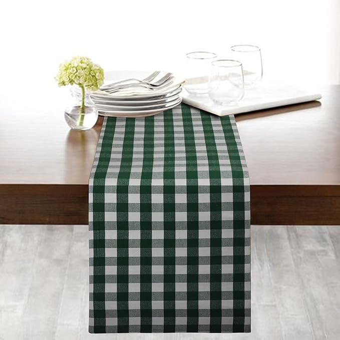 Urban Villa Christmas TableRunner 100% Cotton Fused Table Runner 14''x72'' Over Sized Hunter/White Table Runner Buffalo Check TableRunner Heavier Quality