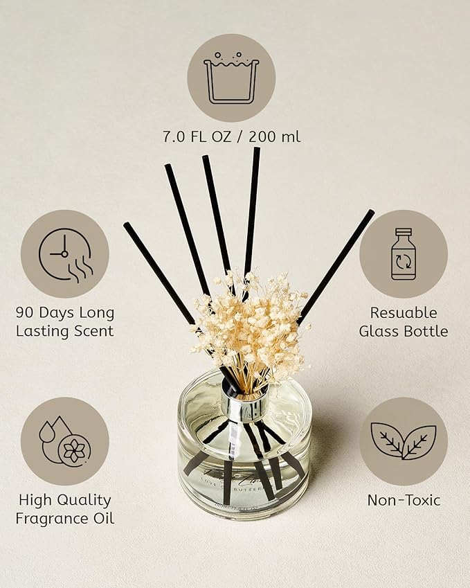 M&SENSE Fresh Linen Reed Diffuser Set with 7 Sticks | Baby's Breath Flower - 7.0oz Floral & Fruity Scent, Home Fragrance Flame Free Diffuser for Housewarming Gift, Long Lasting Room Fresheners