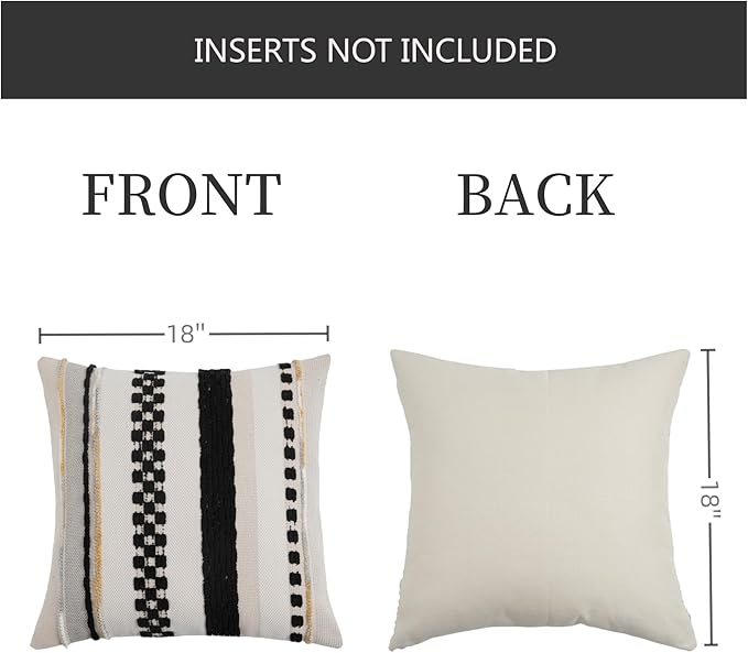 Boho Pillow Covers 18x18 Set of 2 for Couch-Modern Farmhouse Sofa Decorative Throw Pillow Covers Textured Chenille Cushion Covers Outdoor Netural Bohemian Pillow Cases Square