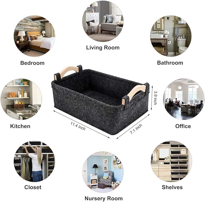 Small Storage Baskets Felt Rectangle Basket Storage Bins for DVD CD Record Cord Books Video Electronics Items Remote TV Cabinet Organizer with Handles