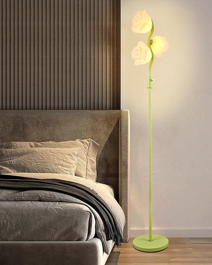 Dimmable Green Floor Lamp, Unique Cute Flower Standing Lamps with 3 Globe Soft Warm White 3000K Bulbs, Mid Century Modern Floor Lamp for Living Room Bedroom Home Decor