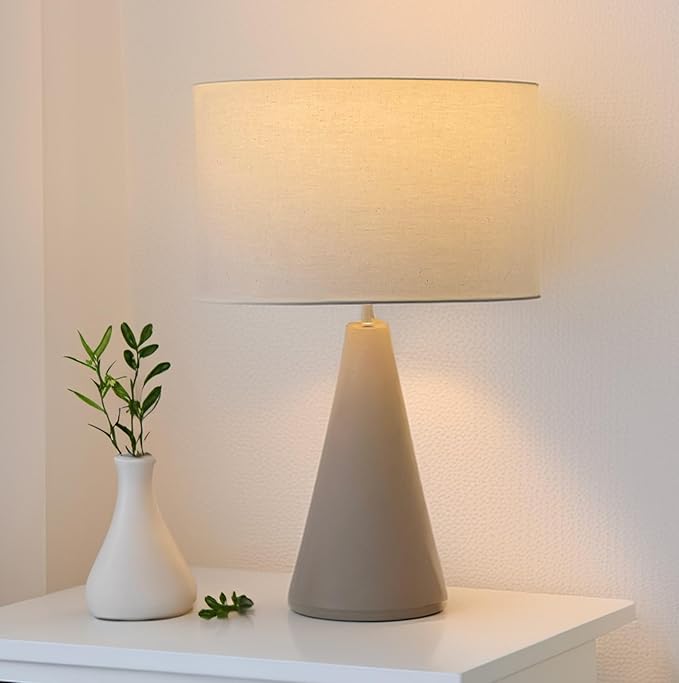 Brightech Nathaniel LED Table Lamp - Modern White Cement Tower Table Lamp for Bedside, Nightstand, Desk - Cozy Soft White Light for Living Room, Bedroom