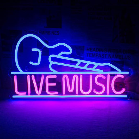 Guitar Neon Signs for Wall Decor, Live Music Neon Lights for Bedroom, Guitar Led Light up Sign with USB Powered for Party, Bar, Club