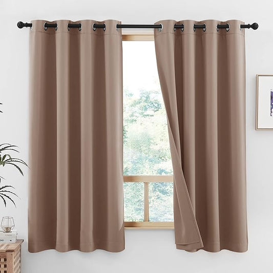 NICETOWN Total Blackout Panels for Nursery, Super Soft, Heavy Duty and Thick Window Treatment Curtains 63 inches Long with Same Color Lined for Basement, (1 Pair, Taupe, 52 inches Wide Each Panel)