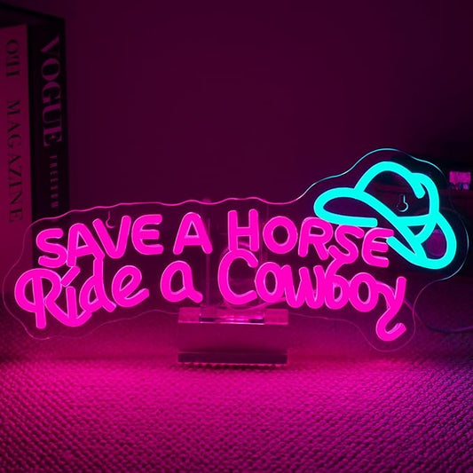 Nosun Save A Horse Neon Sign Cowboy neon signs for Wall Decor, Adjustable Brightness Led Sign, LED Colorful Signs Light for Bedroom Home Bar Club Hotel Party Decor
