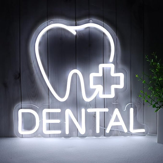 JFLLamp Dental Neon Signs for Wall Decor Neon Lights for Bedroom Led Business Signs Suitable for Dental Clinic Christmas Gift Led Art Wall Hanging Decorative 5V Power Adapter, 12.2 * 14 Inch(White)