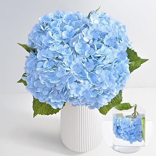 MARTINE MALL 4Pcs 21in Hydrangea Artificial Flowers, Latex Real Touch Hydrangeas Lifelike Large Hydrangea Flowers for Home Decor Party Arrangements Wedding Bouquets Centerpieces (Blue)