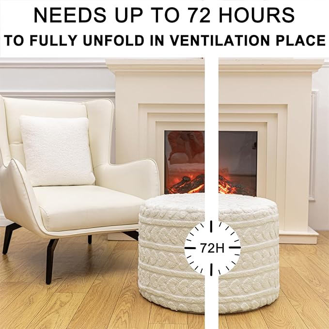 Round Pouf Ottoman 20x14 Inches Soft Heart Printed Footstool Ottomans for Living Room Comfort Floor Pouf Modern Foam Stuffed Poofs Perfect to Rest Your Feet for Couch Desk Ivory