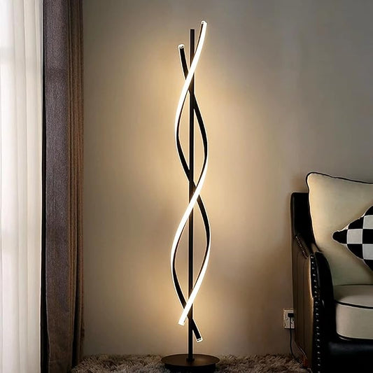 JUTIFAN Modern Spiral Floor Lamp for Living Room, 48W Dimmable Led Corner Floor Lamp with Remote Control, 53 Inch Black Floor Lamps 3 Color Tall Corner Reading Lamp Standing Floor Lamps for Bedroom