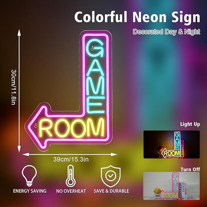 Gamerneon Game Room Neon Sign Gaming Led Neon Lights for Wall Decor Man Cave Light Up Signs for Game Room Teen Boy Bedroom Home Bar Gaming Club Decorations Gifts