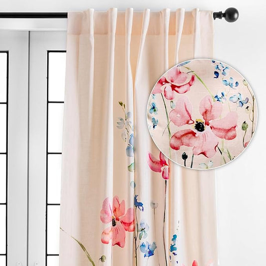 Maison d' Hermine Curtains for Living Room 100% Cotton 108 inch Length One Panel Light Filtering Curtains for Bedroom Windows with Rod and Loop Pockets Drapes (Delphinium Beige, 50" W x 108" L)