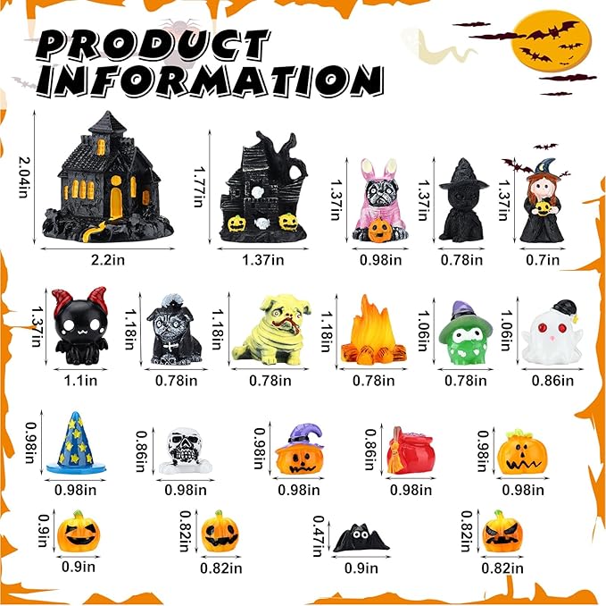 Soaoo 20 Pcs Halloween Miniature Figurines Mini Resin Pumpkin Ghost Ornaments Small Halloween Garden Miniature Landscape for Halloween Party Village Bonsai Crafts Outdoor Home Garden Decor