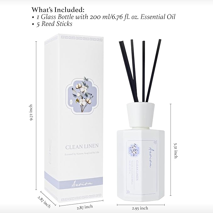 Reed Diffuser Set, 6.7 oz Clean Linen Scented Reed Diffusers for Home with Sticks, Home Fragrance Oil Scent Diffuser for Bathroom, Decor & Gift