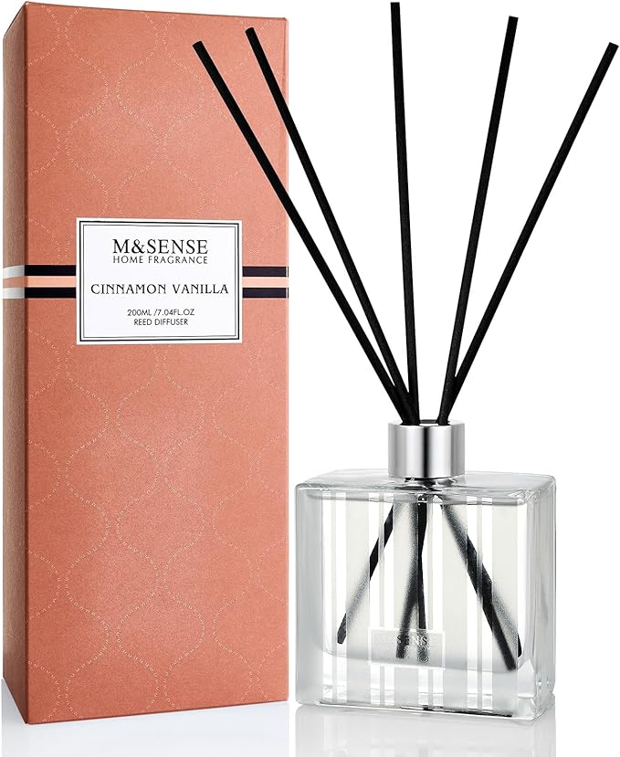 M&SENSE Cinnamon Vanilla Reed Diffuser Set - 7.04oz Scent Diffusers for Home, Natural Essential Oil Diffuser with Sticks, Housewarming Diffuser Gift for Bathroom Bedroom & Office