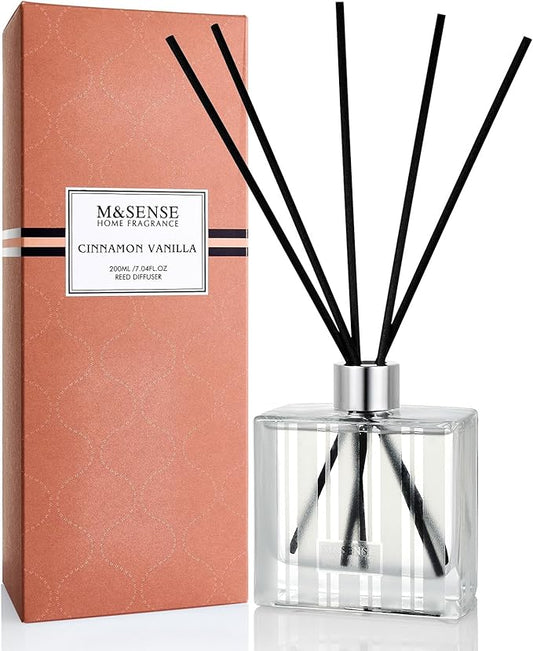 M&SENSE Cinnamon Vanilla Reed Diffuser Set - 7.04oz Scent Diffusers for Home, Natural Essential Oil Diffuser with Sticks, Housewarming Diffuser Gift for Bathroom Bedroom & Office